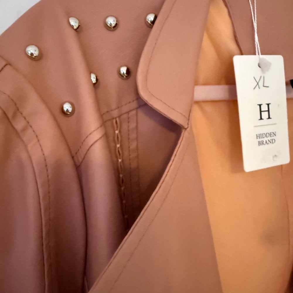 Women's Pink Studded Faux Leather Jacket